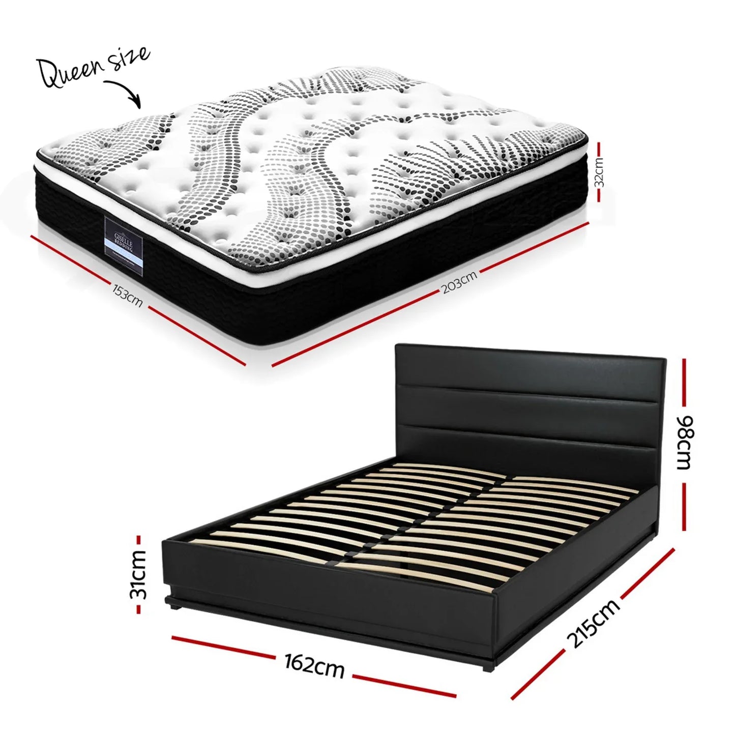 Artiss RGB LED Queen Bed Frame with 32cm Giselle Mattress Set - Mekamart Australia