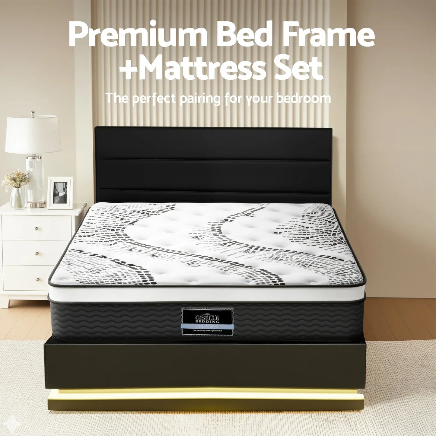 Artiss RGB LED Queen Bed Frame with 32cm Giselle Mattress Set - Mekamart Australia