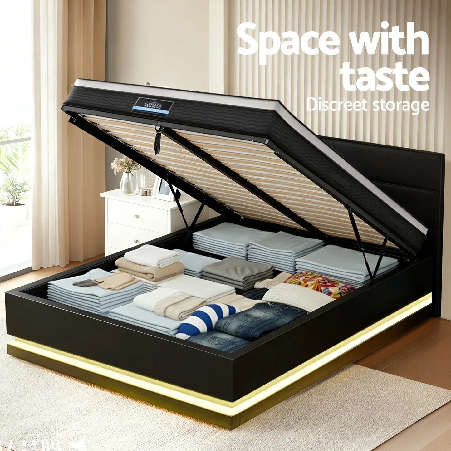 Artiss RGB LED Queen Bed Frame with 32cm Giselle Mattress Set - Mekamart Australia