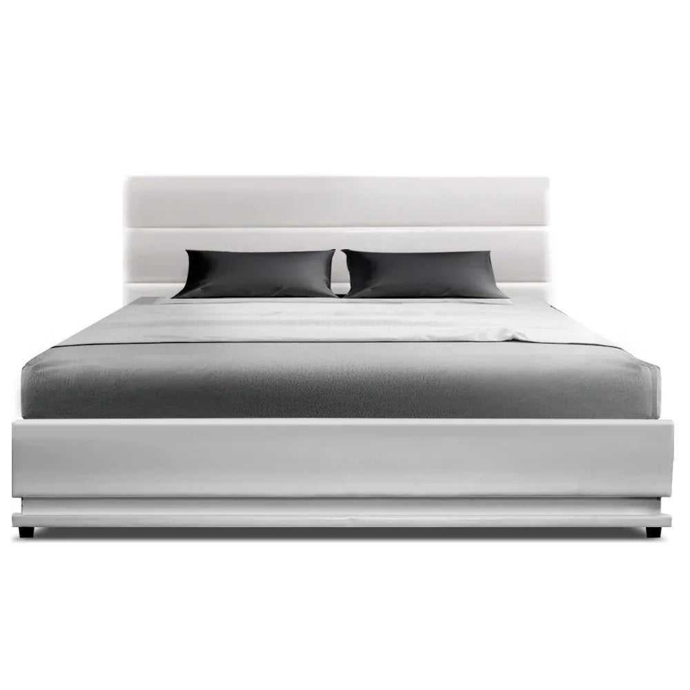 Artiss Bed Frame Double Size LED Gas Lift White LUMI - Mekamart Australia