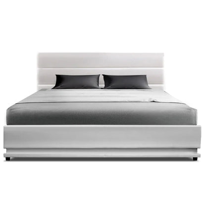 Artiss Bed Frame Double Size LED Gas Lift White LUMI - Mekamart Australia