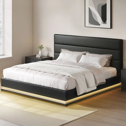 Artiss Bed Frame King Size LED Gas Lift Black LUMI - Mekamart Australia