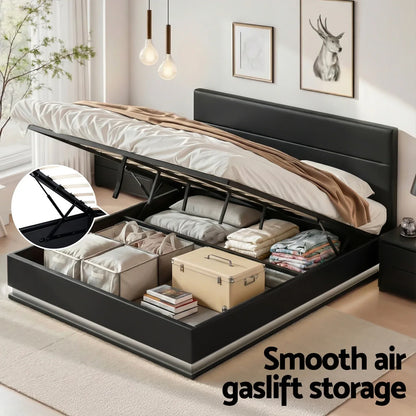 Artiss Bed Frame King Size LED Gas Lift Black LUMI - Mekamart Australia