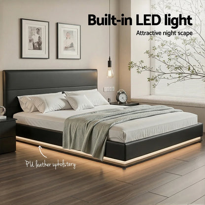Artiss Bed Frame King Size LED Gas Lift Black LUMI - Mekamart Australia