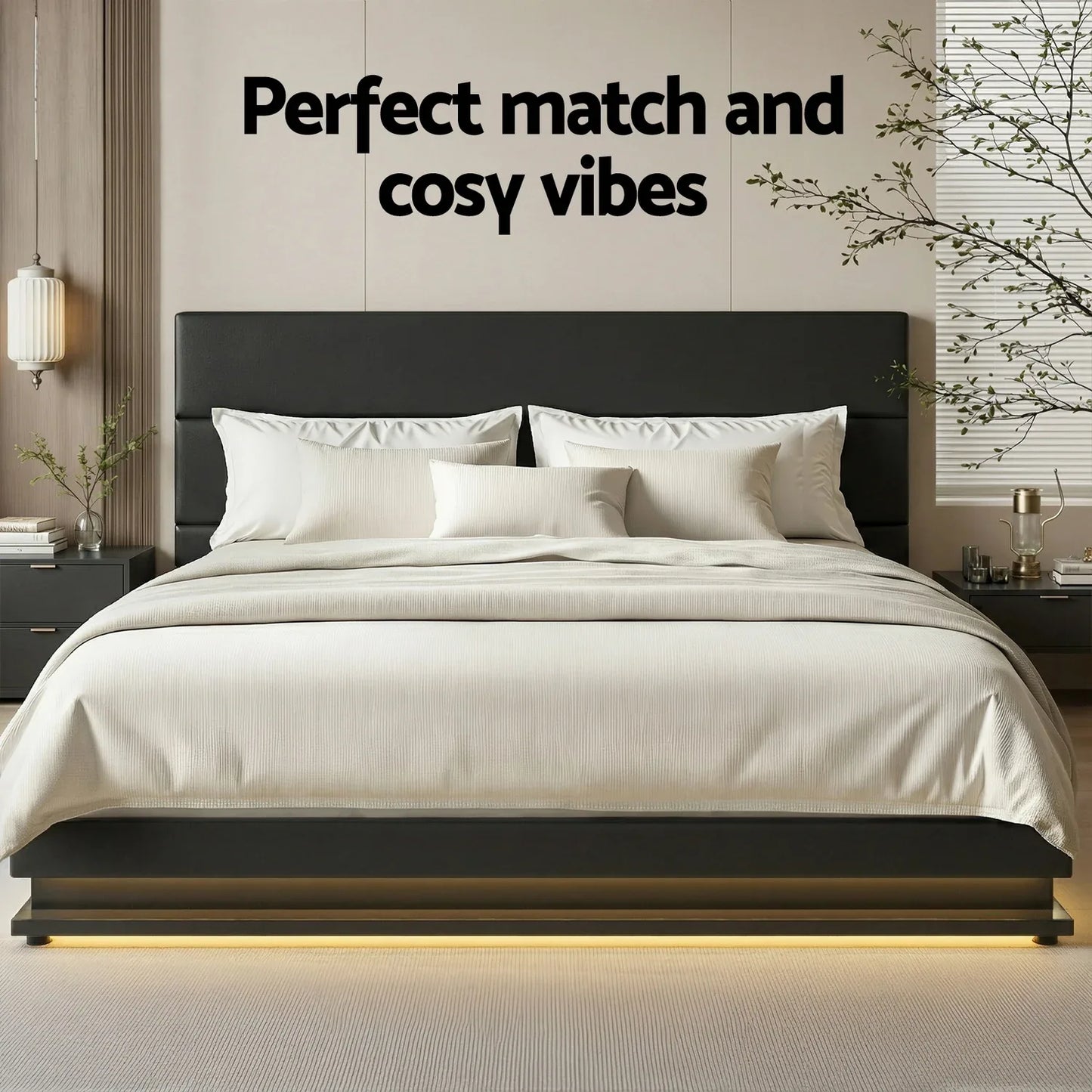 Artiss Bed Frame King Size LED Gas Lift Black LUMI - Mekamart Australia