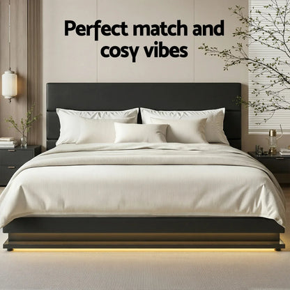 Artiss Bed Frame King Size LED Gas Lift Black LUMI - Mekamart Australia