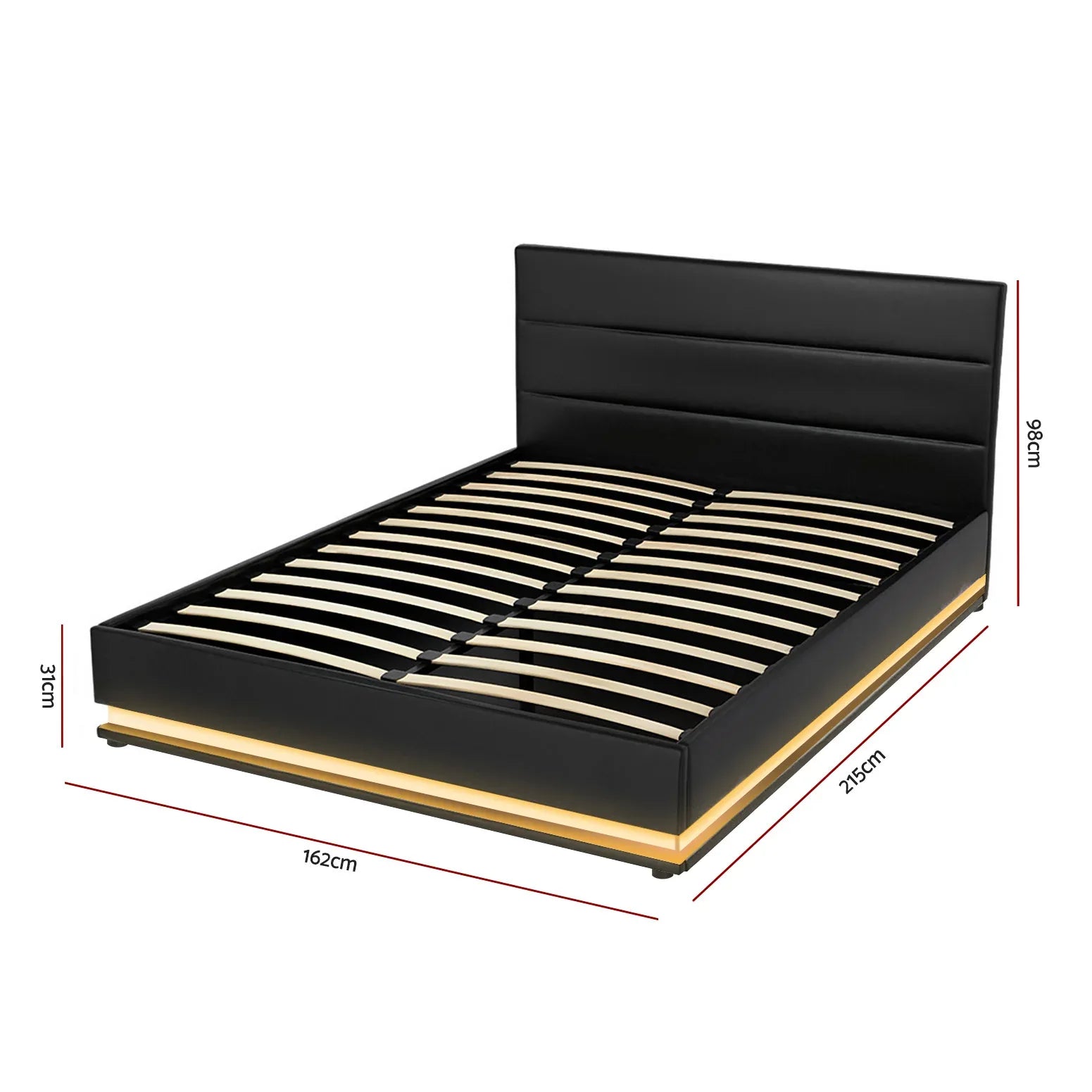 Artiss Bed Frame Queen Size LED Gas Lift Black LUMI - Mekamart Australia