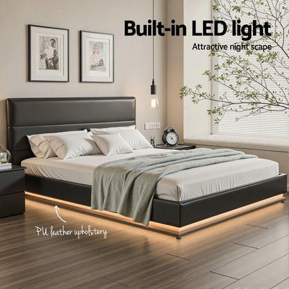 Artiss Bed Frame Queen Size LED Gas Lift Black LUMI - Mekamart Australia