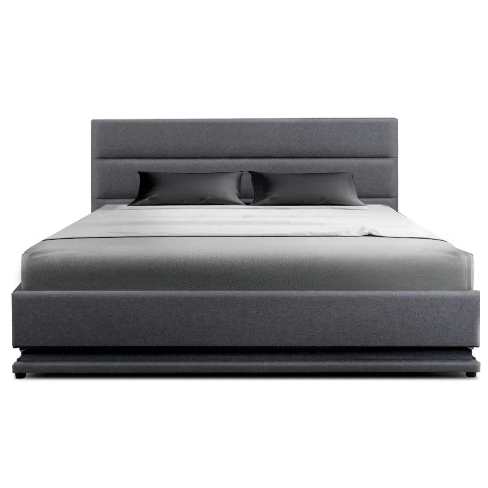 Artiss Bed Frame Queen Size LED Gas Lift Grey LUMI - Mekamart Australia