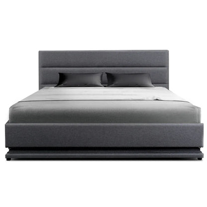 Artiss Bed Frame Queen Size LED Gas Lift Grey LUMI - Mekamart Australia