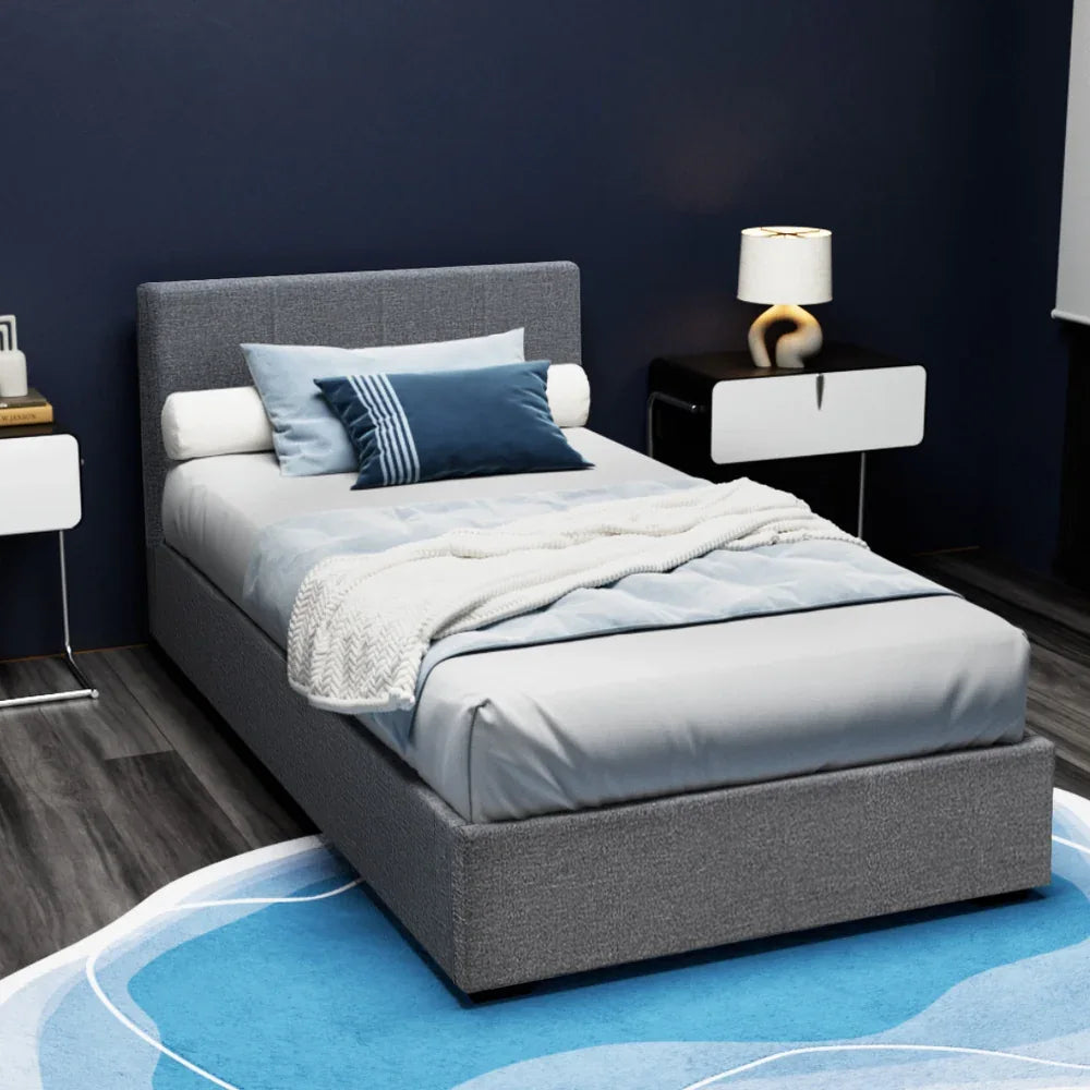 Artiss Bed Frame King Single Size Gas Lift Grey NINO - Mekamart Australia