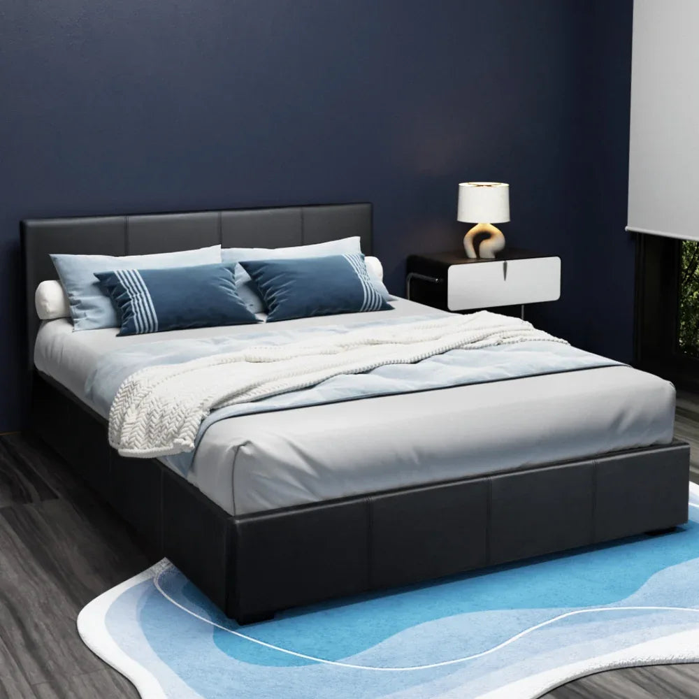 Artiss Bed Frame Queen Size Gas Lift Black NINO - Mekamart Australia