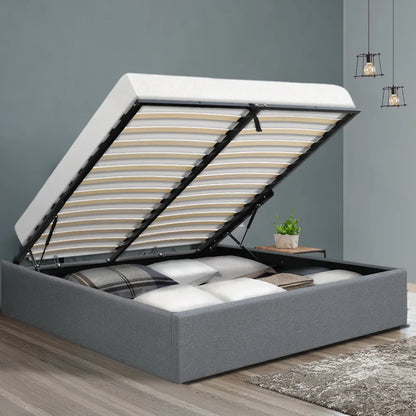 Artiss Bed Frame Double Size Gas Lift Base Grey TOKI - Mekamart Australia
