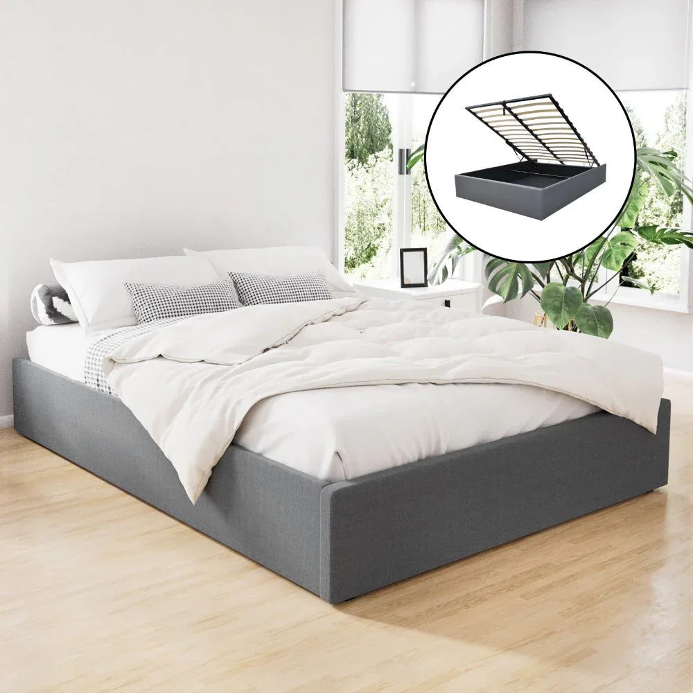 Artiss Bed Frame Double Size Gas Lift Base Grey TOKI - Mekamart Australia