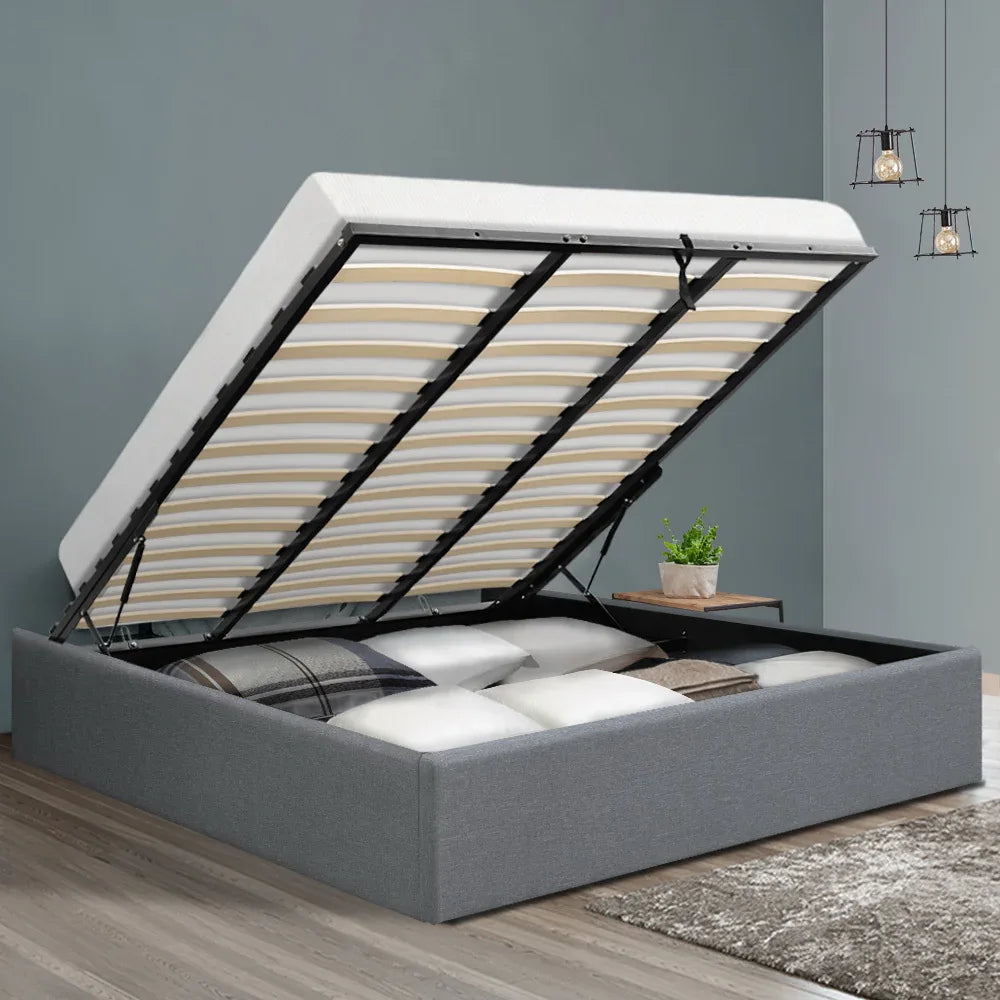 Artiss Bed Frame King Size Gas Lift Base Grey TOKI - Mekamart Australia
