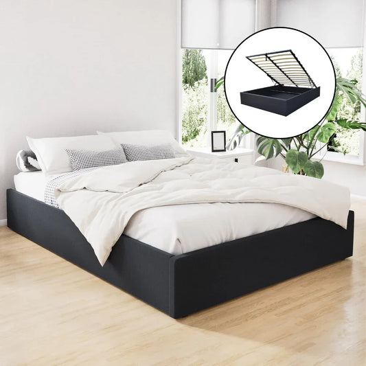 Artiss Bed Frame Queen Size Gas Lift Base Charcoal TOKI - Mekamart Australia