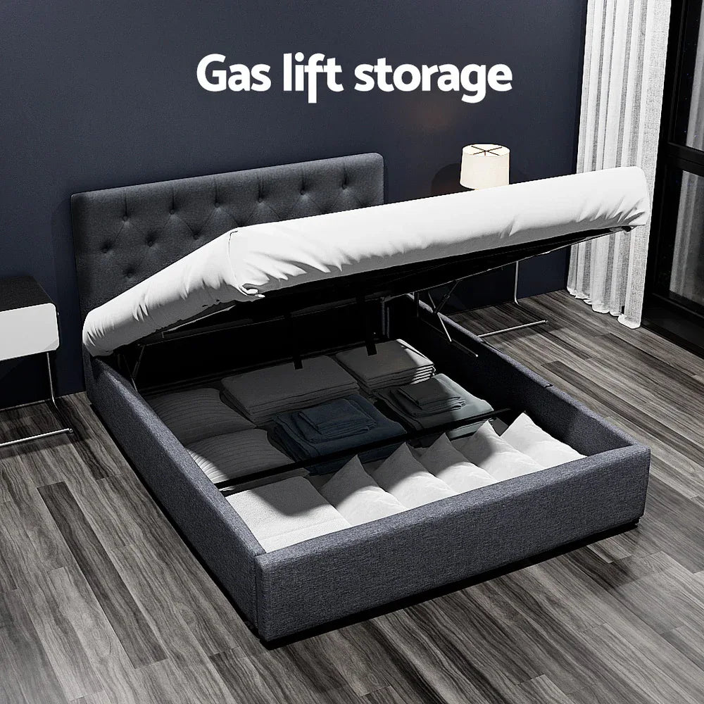 Artiss Bed Frame Double Size Gas Lift Charcoal VILA - Mekamart Australia
