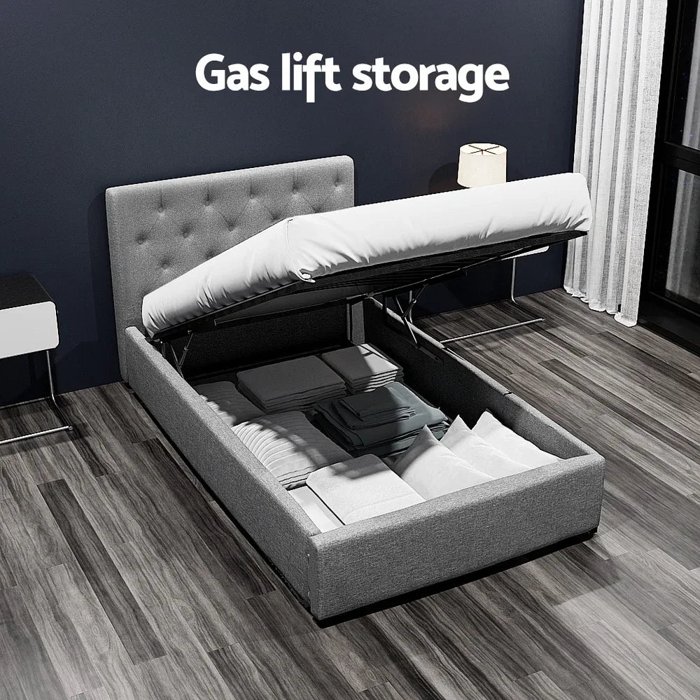 Artiss Bed Frame King Single Size Gas Lift Grey VILA - Mekamart Australia