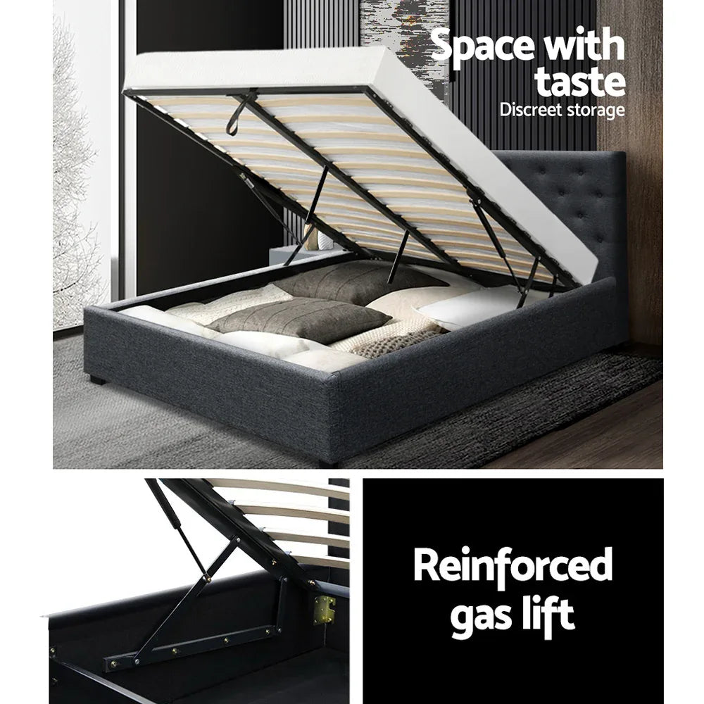 Artiss Bed Frame Queen Size Gas Lift Charcoal VILA - Mekamart Australia