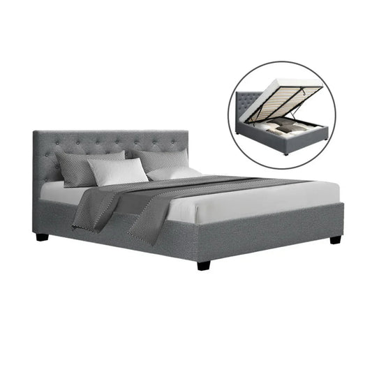 Artiss Bed Frame Queen Size Gas Lift Grey VILA - Mekamart Australia