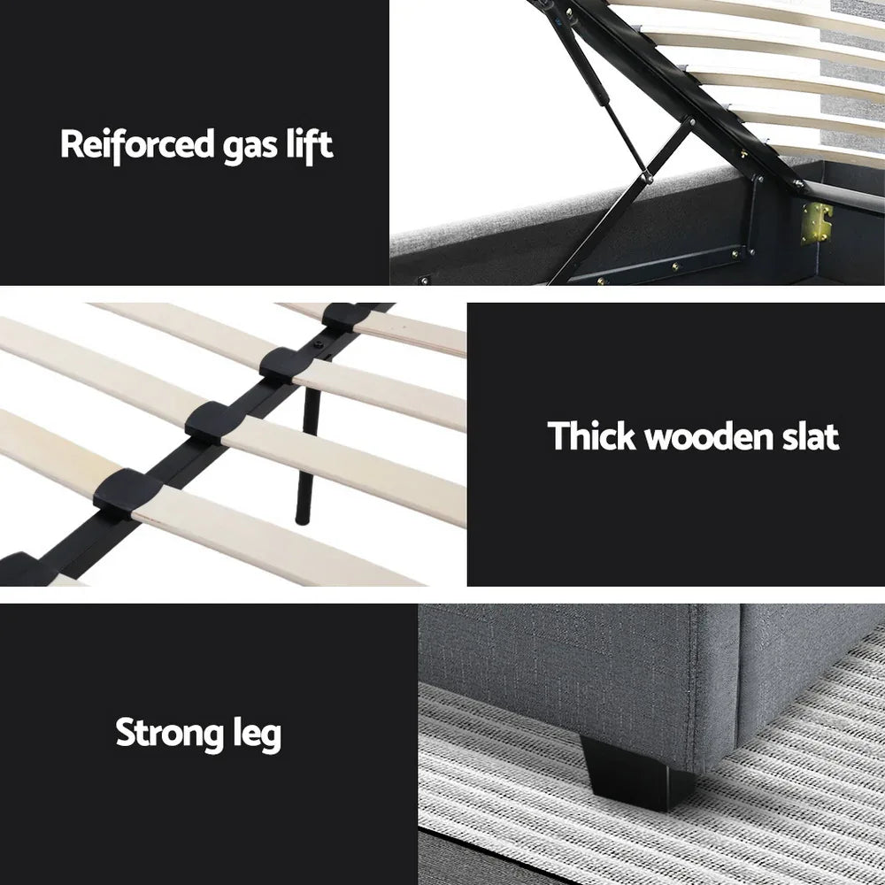 Artiss Bed Frame Queen Size Gas Lift Grey VILA - Mekamart Australia