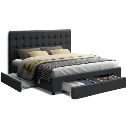 Artiss Bed Frame Double Size with 4 Drawers Grey AVIO - Mekamart Australia