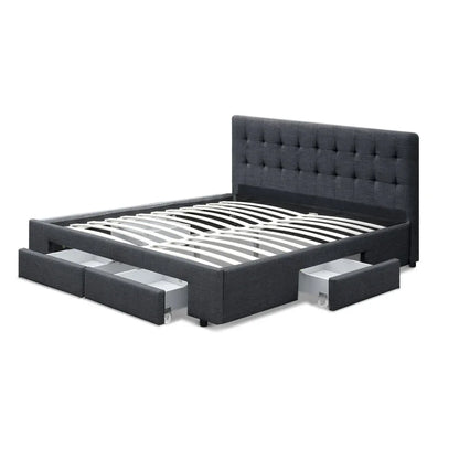 Artiss Bed Frame Double Size with 4 Drawers Grey AVIO - Mekamart Australia