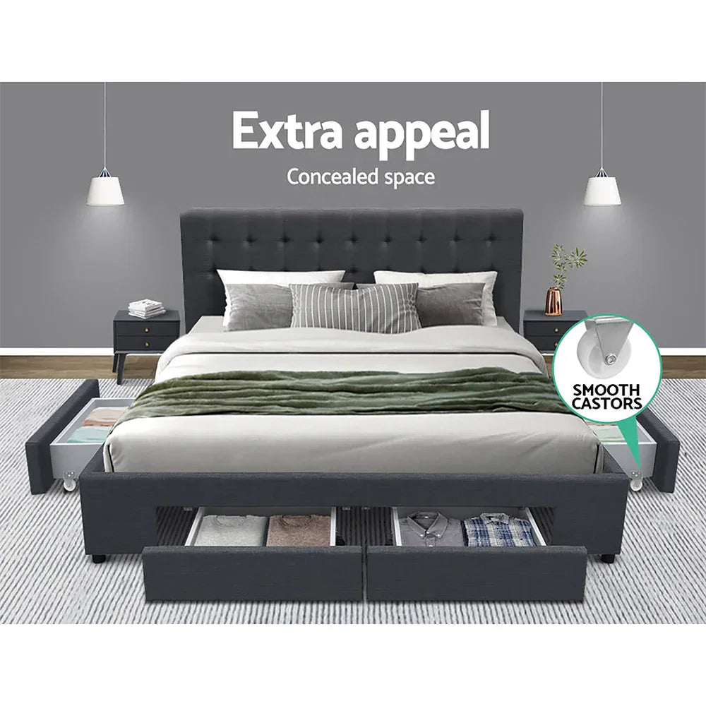 Artiss Bed Frame Double Size with 4 Drawers Grey AVIO - Mekamart Australia