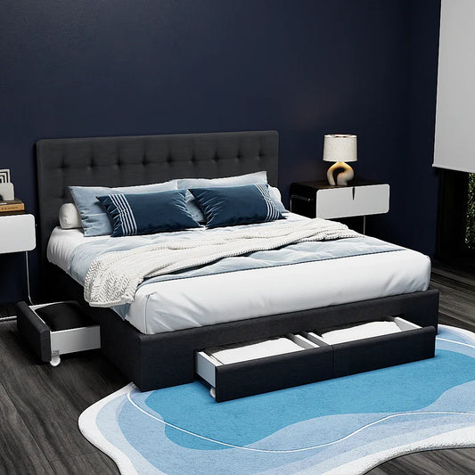 Artiss Bed Frame Double Size with 4 Drawers Grey AVIO - Mekamart Australia