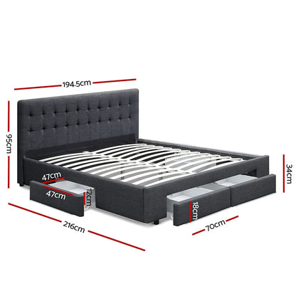 Artiss Bed Frame King Size with 4 Drawers Charcoal AVIO - Mekamart Australia