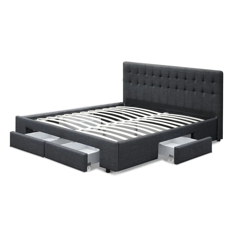 Artiss Bed Frame King Size with 4 Drawers Charcoal AVIO - Mekamart Australia