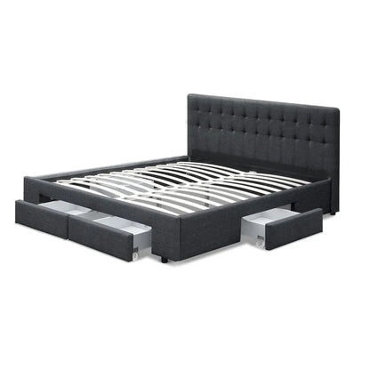 Artiss Bed Frame King Size with 4 Drawers Charcoal AVIO - Mekamart Australia