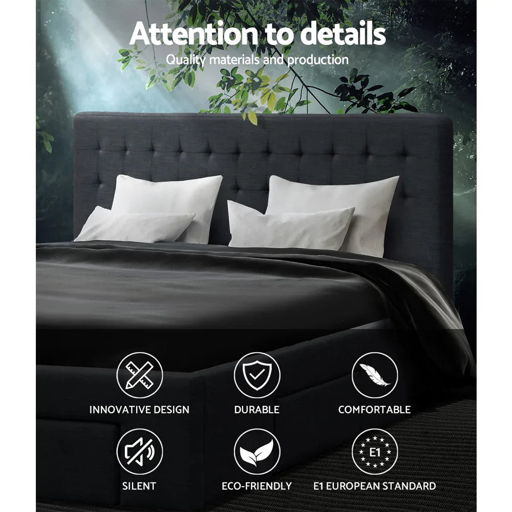 Artiss Bed Frame King Size with 4 Drawers Charcoal AVIO - Mekamart Australia