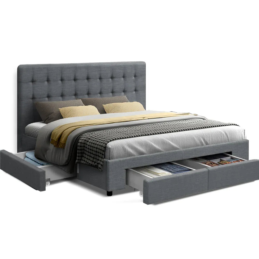 Artiss Bed Frame King Size with 4 Drawers Grey AVIO - Mekamart Australia