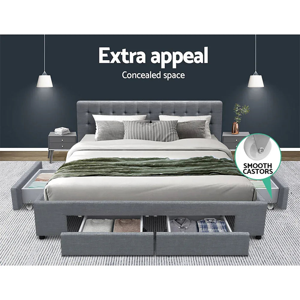 Artiss Bed Frame King Size with 4 Drawers Grey AVIO - Mekamart Australia