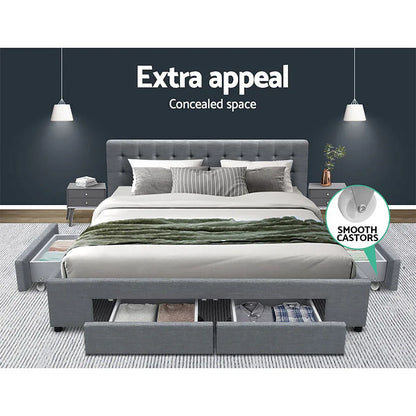 Artiss Bed Frame King Size with 4 Drawers Grey AVIO - Mekamart Australia