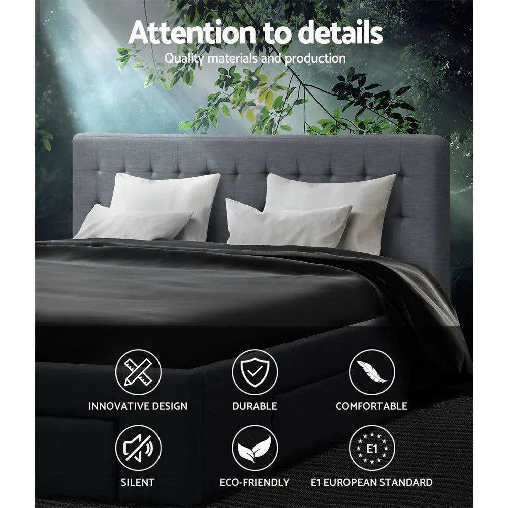 Artiss Bed Frame King Size with 4 Drawers Grey AVIO - Mekamart Australia