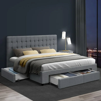 Artiss Bed Frame King Size with 4 Drawers Grey AVIO - Mekamart Australia