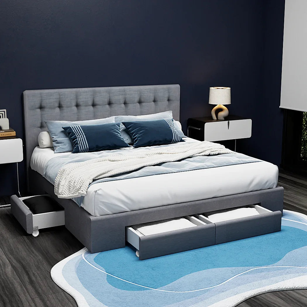 Artiss Bed Frame King Size with 4 Drawers Grey AVIO - Mekamart Australia
