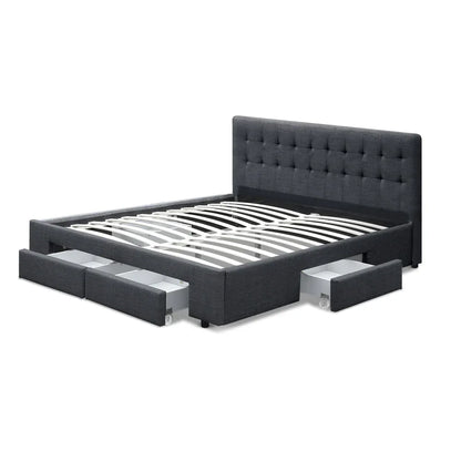 Artiss Bed Frame Queen Size with 4 Drawers Charcoal AVIO - Mekamart Australia