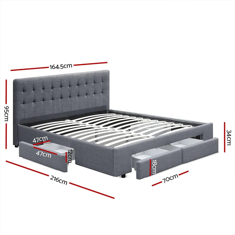 Artiss Bed Frame Queen Size with 4 Drawers Grey AVIO - Mekamart Australia