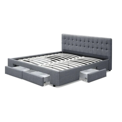 Artiss Bed Frame Queen Size with 4 Drawers Grey AVIO - Mekamart Australia