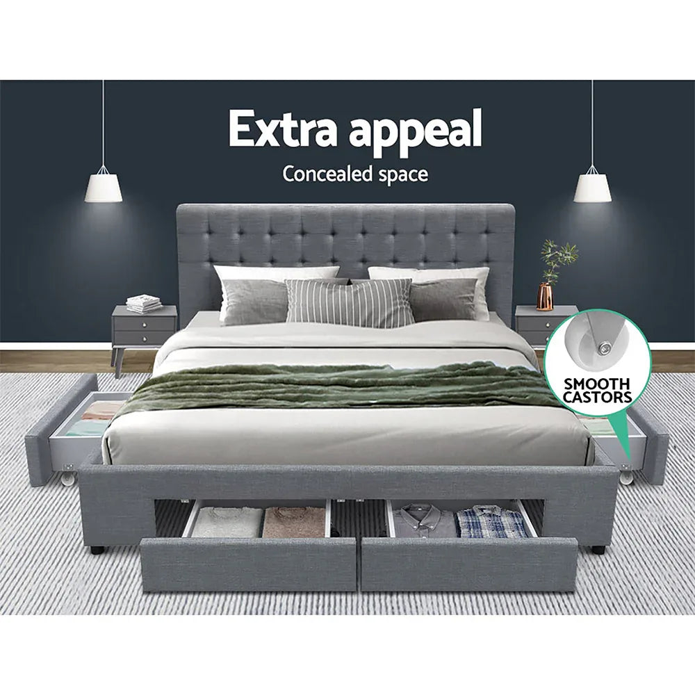 Artiss Bed Frame Queen Size with 4 Drawers Grey AVIO - Mekamart Australia