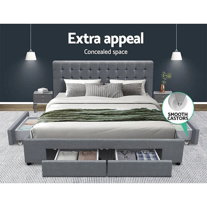 Artiss Bed Frame Queen Size with 4 Drawers Grey AVIO - Mekamart Australia