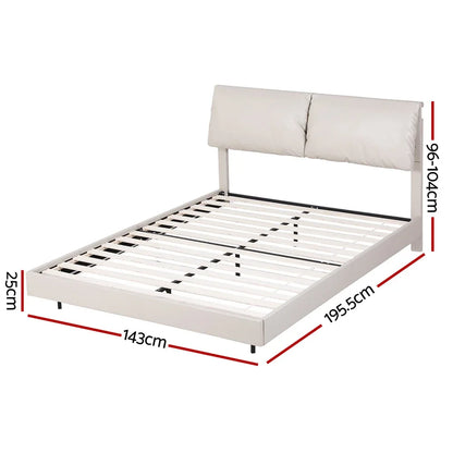 Artiss Double Bed Frame RGB LED Floating Beds Adjustable Headboard Beige White - Mekamart Australia