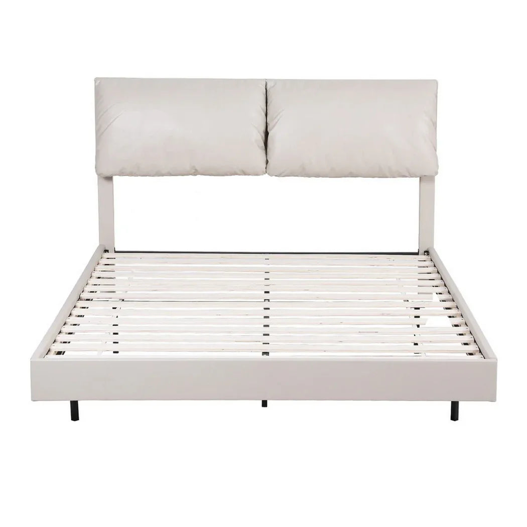 Artiss Queen Bed Frame RGB LED Floating Beds Adjustable Headboard Beige White - Mekamart Australia