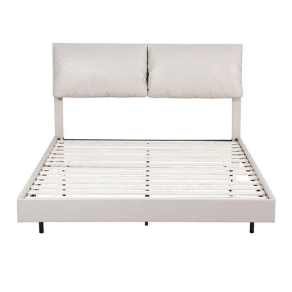 Artiss Queen Bed Frame RGB LED Floating Beds Adjustable Headboard Beige White - Mekamart Australia