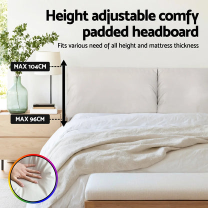 Artiss Queen Bed Frame RGB LED Floating Beds Adjustable Headboard Beige White - Mekamart Australia