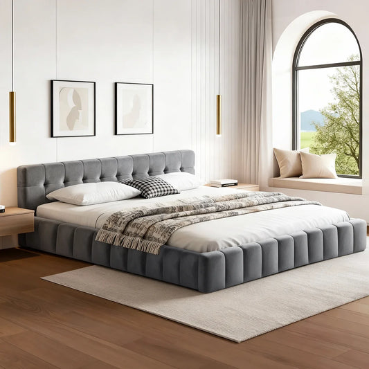 Artiss King Size Bed Frame Plush Soft Headboard Velvet Platform Base for Modern Bedrooms Grey - Mekamart Australia