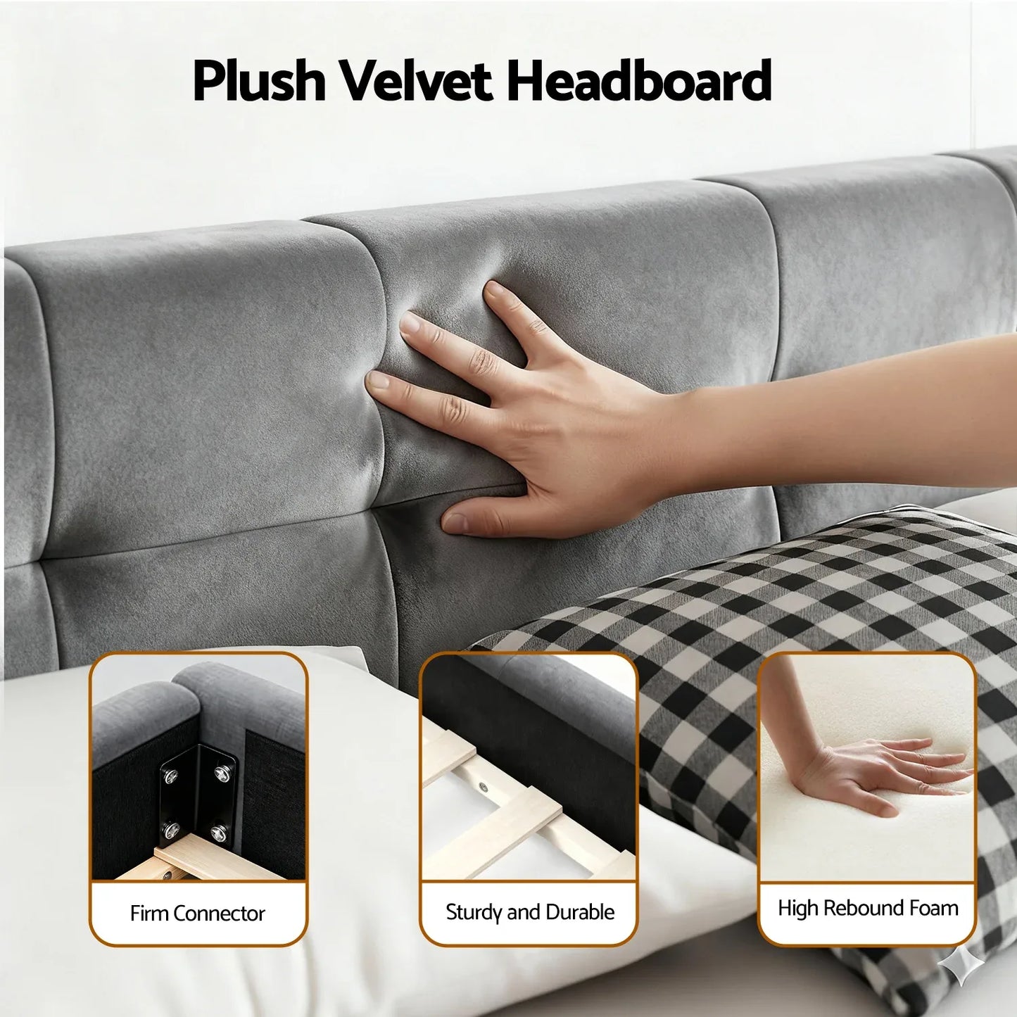 Artiss King Size Bed Frame Plush Soft Headboard Velvet Platform Base for Modern Bedrooms Grey - Mekamart Australia